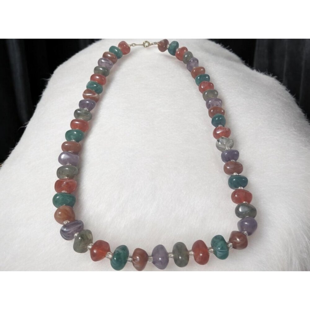 Vintage Lucite Nugget Bead Choker Necklace, Faux Stone Rainbow Necklace, Colorfu - Picture 9 of 9